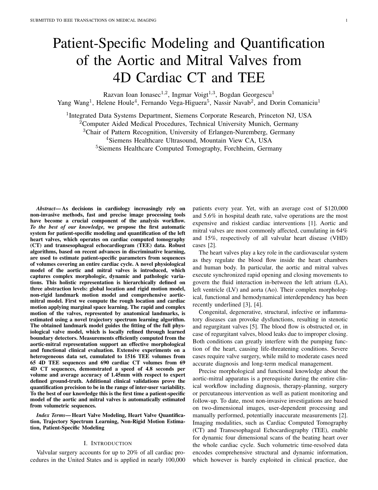 Patient-Specific Modeling and Quantification of the Aortic and Mitral Valves From 4-D Cardiac CT and TEE