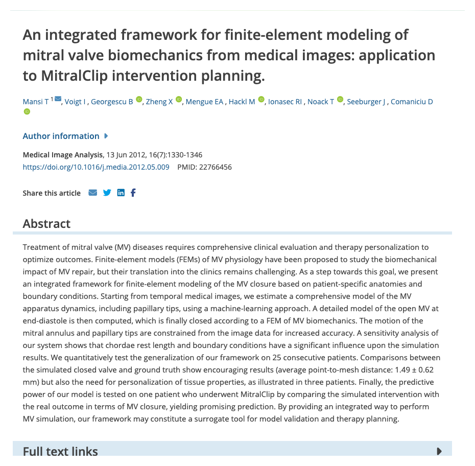 An integrated framework for finite-element modeling of mitral valve biomechanics from medical images - Application to MitralClip intervention planning