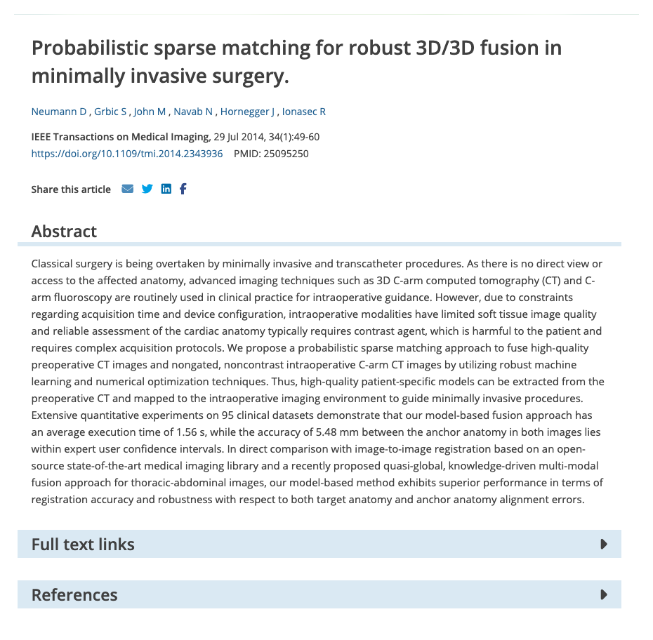 Probabilistic Sparse Matching for Robust 3D/3D Fusion in Minimally Invasive Surgery